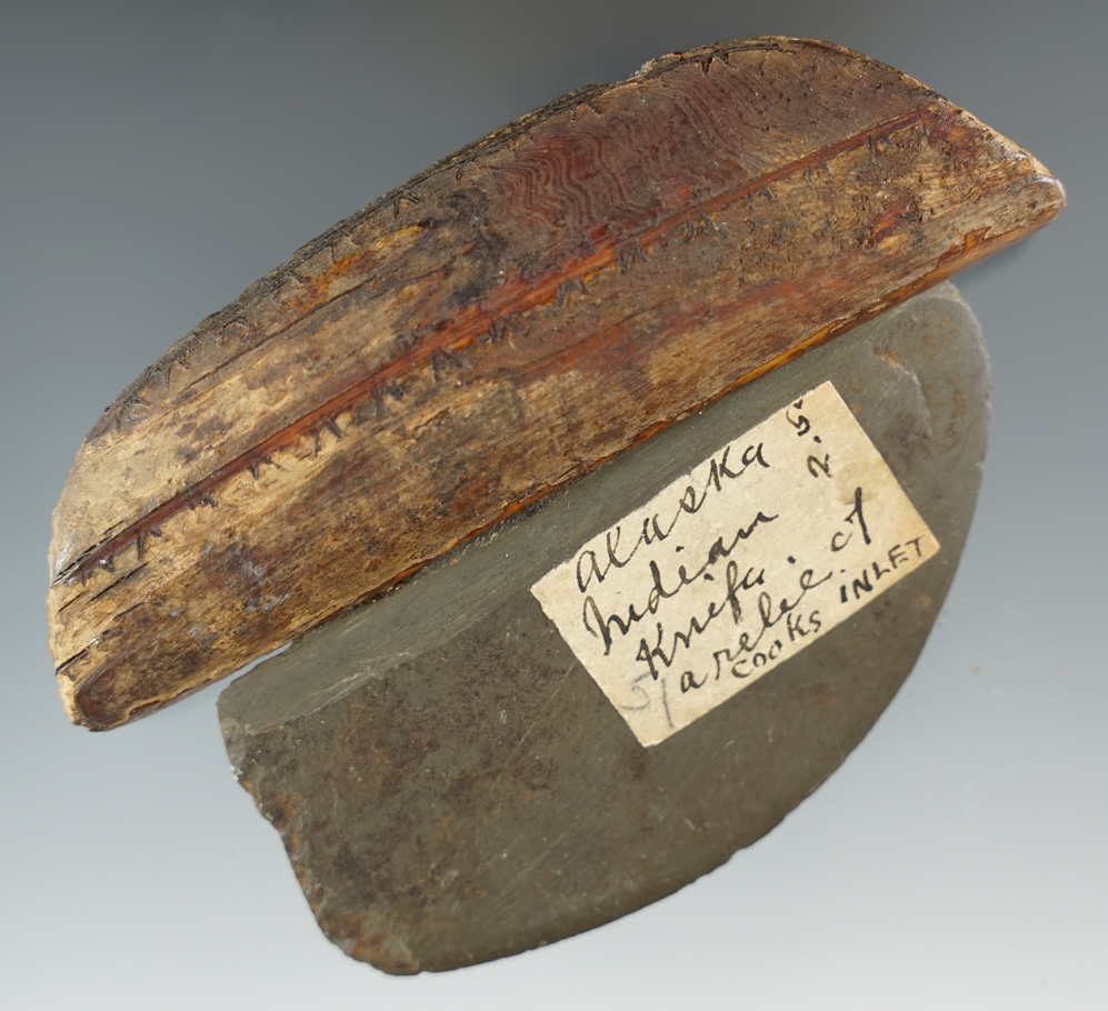 Original 4" Wide Inuit Ulu Knife with Slate blade found near Cooks Inlet, Alaska.