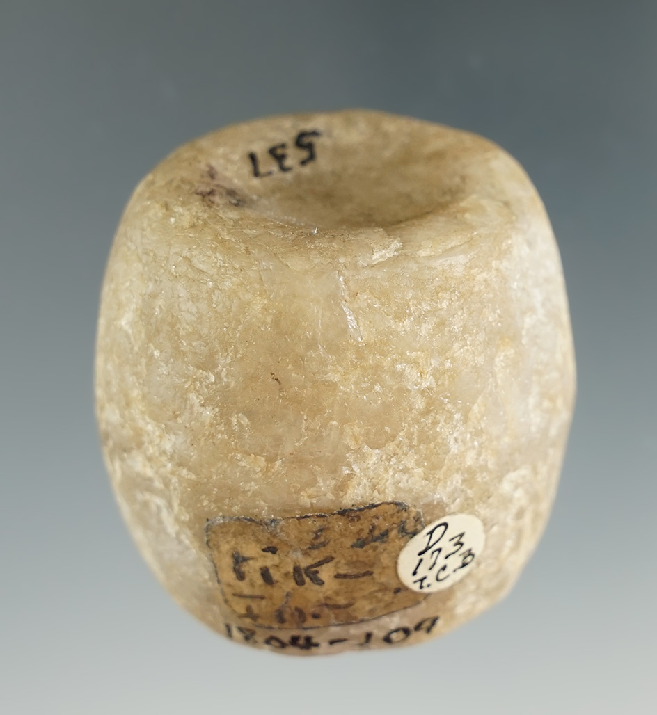 1 1/2" x 1 1/2" Rare Double Cupped Barrel Discoidal made of white Quartz.  Pike Co., Ohio.