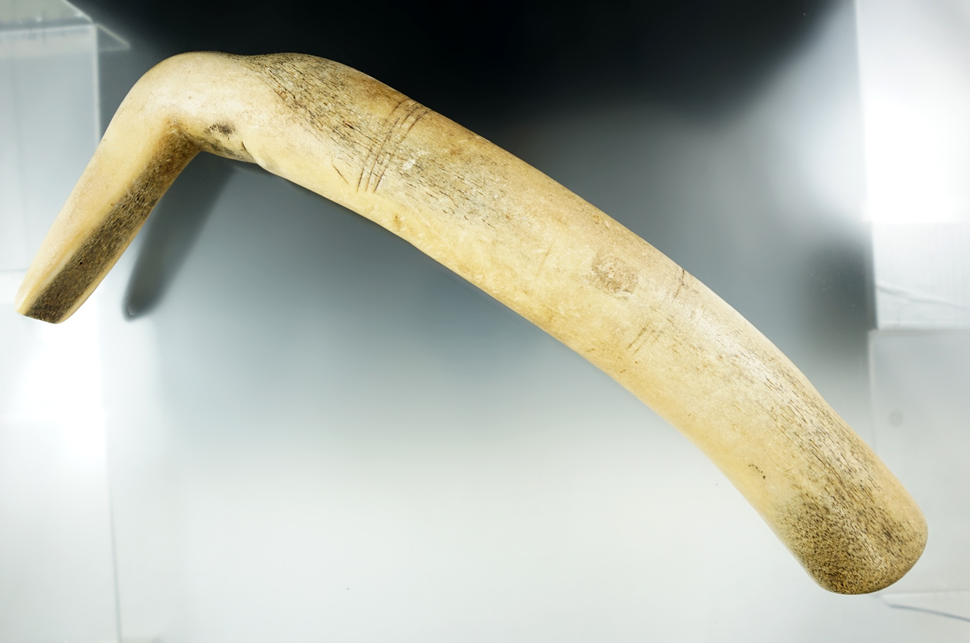 12 1/4" Hide Scraper made from Elk Antler with engravings. Found in the Northern Plains. COA.