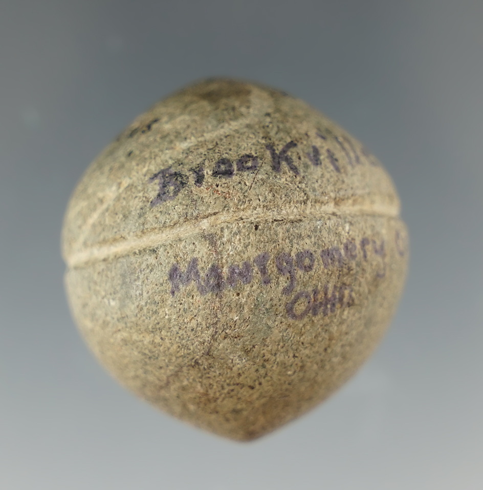 1 3/8" Fully Grooved Bolo Stone found in Montgomery Co., Ohio.