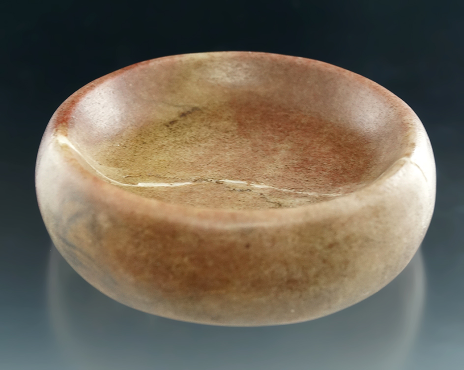 3 5/8" Cahokia Discoidal made from beautifully polished hardstone that is broken and glued found in