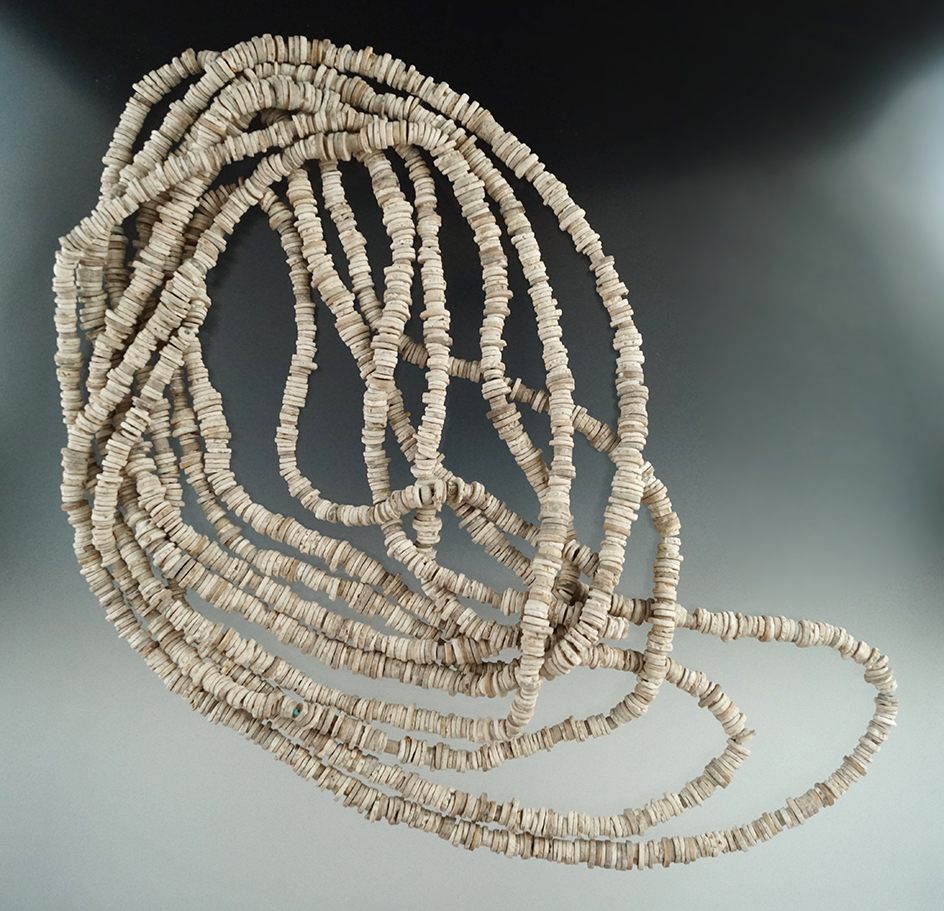 Exceptionally large 162" long strand of drilled Shell Beads - Mississippian period circa 1300-1400 A