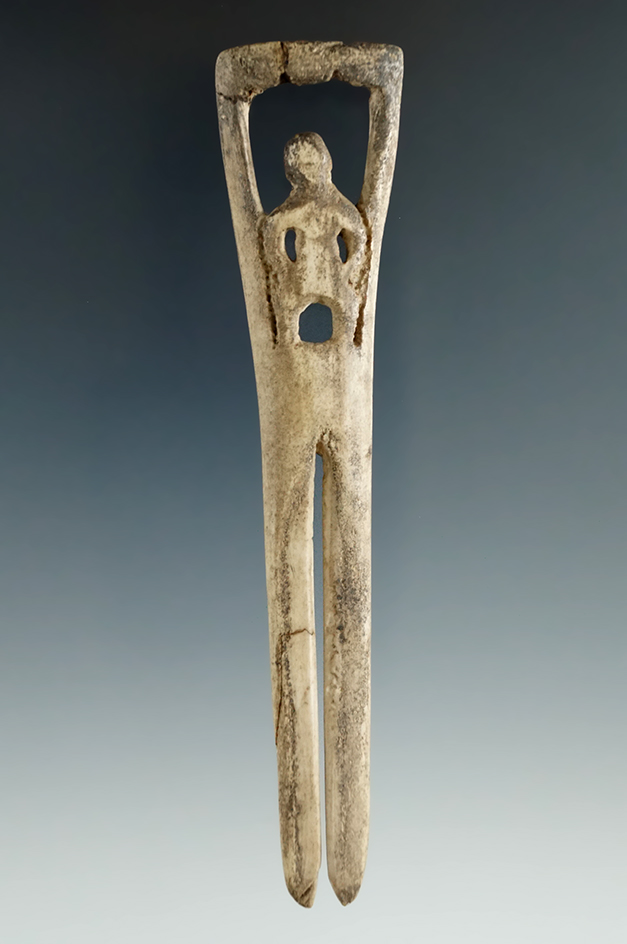 4 5/16" Human Effigy Antler Hairpin that is broken and glued found in Victor, New York.
