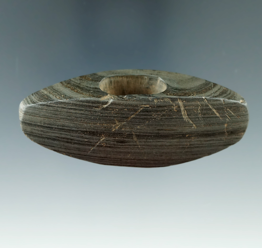 2 7/8" Highly banded Slate Panel Bannerstone found  near Anderson, Indiana. Ex. Jason Hanna.