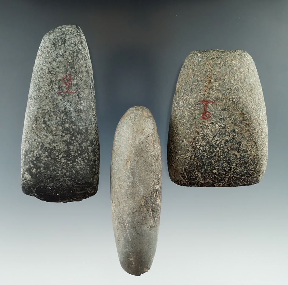 Set of three Ohio stone tools including two Celts and a 3 5/8" Chisel.
