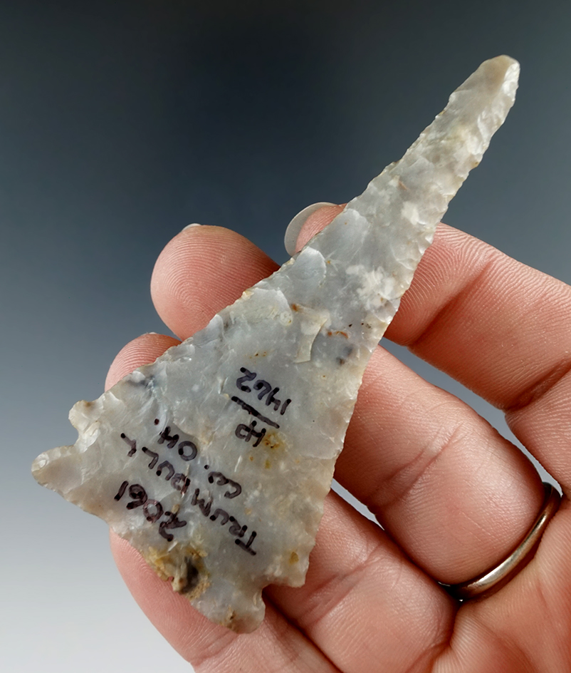 3 1/16" Well-made Flint Ridge Flint Meadowood Drill found in Trumbull Co., Ohio. Ex. Al Wait.