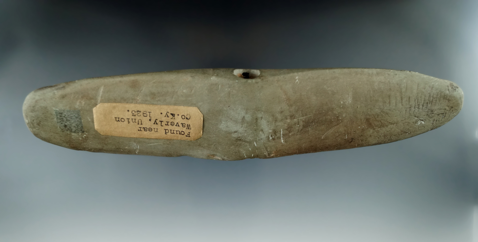 Superb! Very large 8 1/2"  Winged Bannerstone  found in 1923 near Waverley, Union Co., KY. COA.