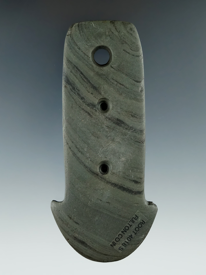 4 1/8" Adena Anchor Pendant with two holes that were spotted, but never drilled.  Fulton Co., IN.