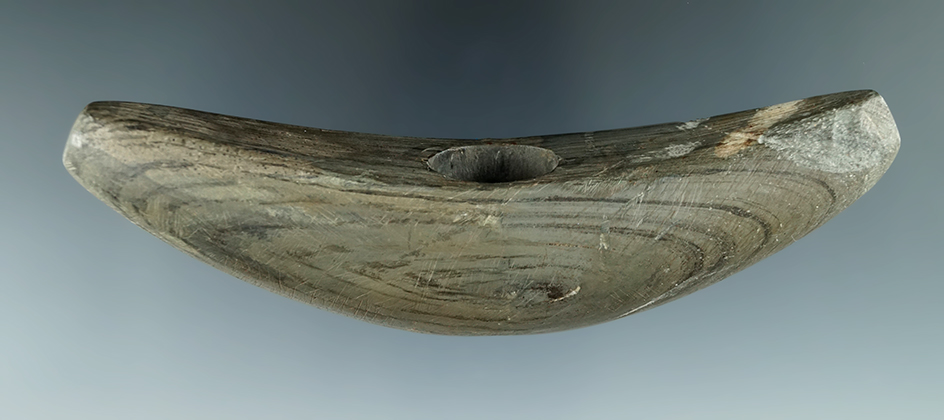 5 3/16" Bannerstone that is one half professionally restored by Jim Beckman found in Ohio.