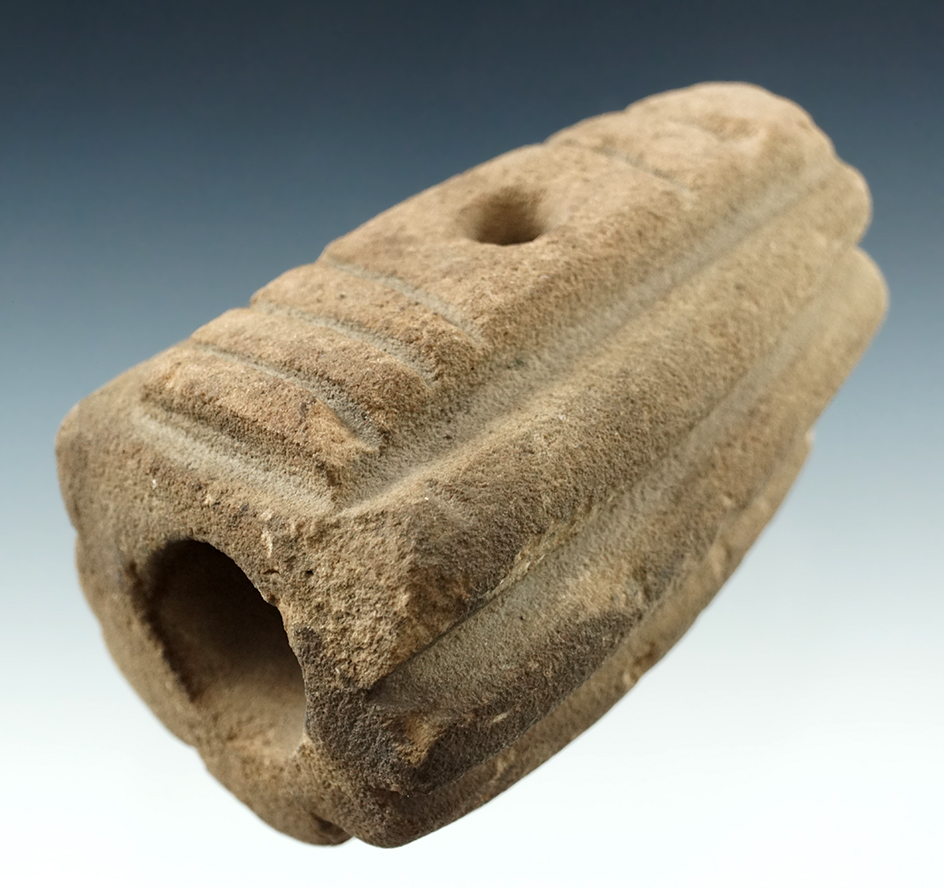 Uniquely styled Sandstone 3 5/8" Corn Effigy Pipe found in Ohio.