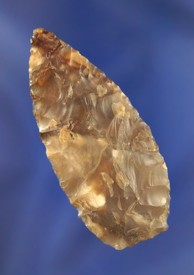 Columbia River Leaf Knife with square base. Beautiful material,2 7/16" L. Found by Leon Wiley.