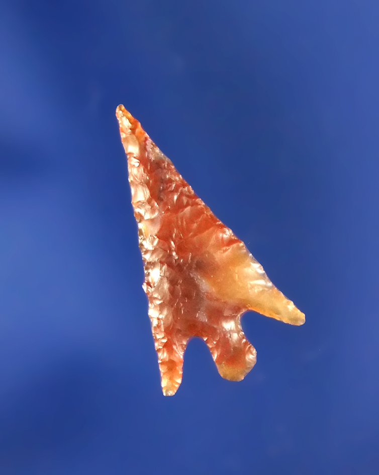 Very fine and colorful Columbia Plateau made from Carnelian Agate, 13/16” L.