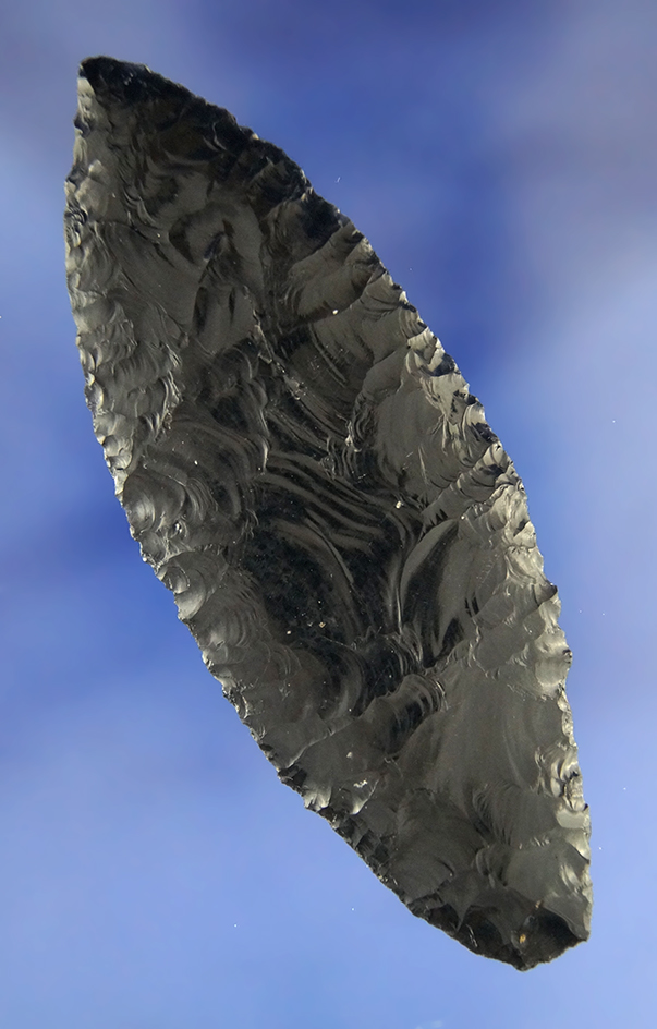 Well flaked 4 1/16" Obsidian Cascade - Goose Lake, Lake Co., Oregon. Ex. Charlie Mitchell.