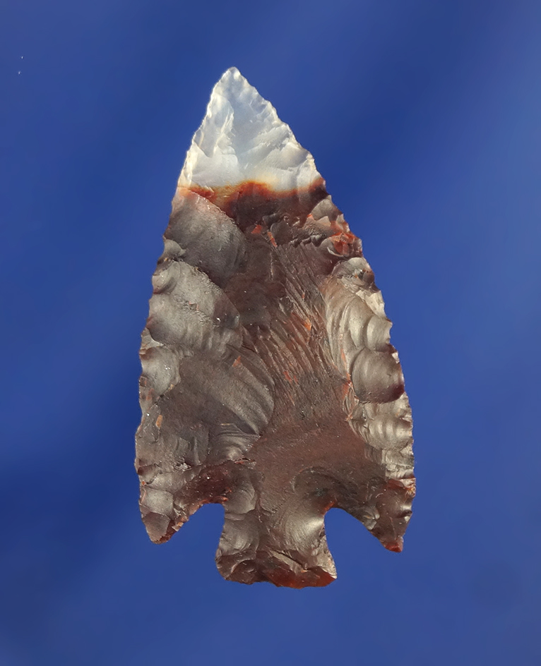 1 1/4" Cornernotch made from clear and red Agate, found near the Columbia River. Ex. Sloan.