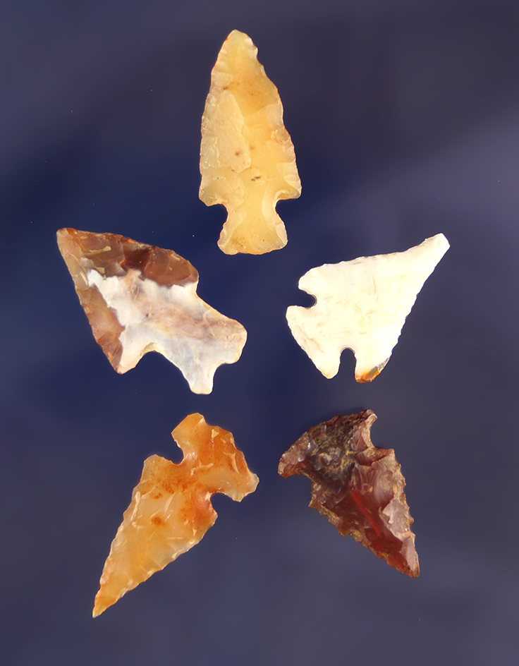 Set of 5 nicely styled Gempoints, largest is 1". Coeur d' Alene River, Idaho.