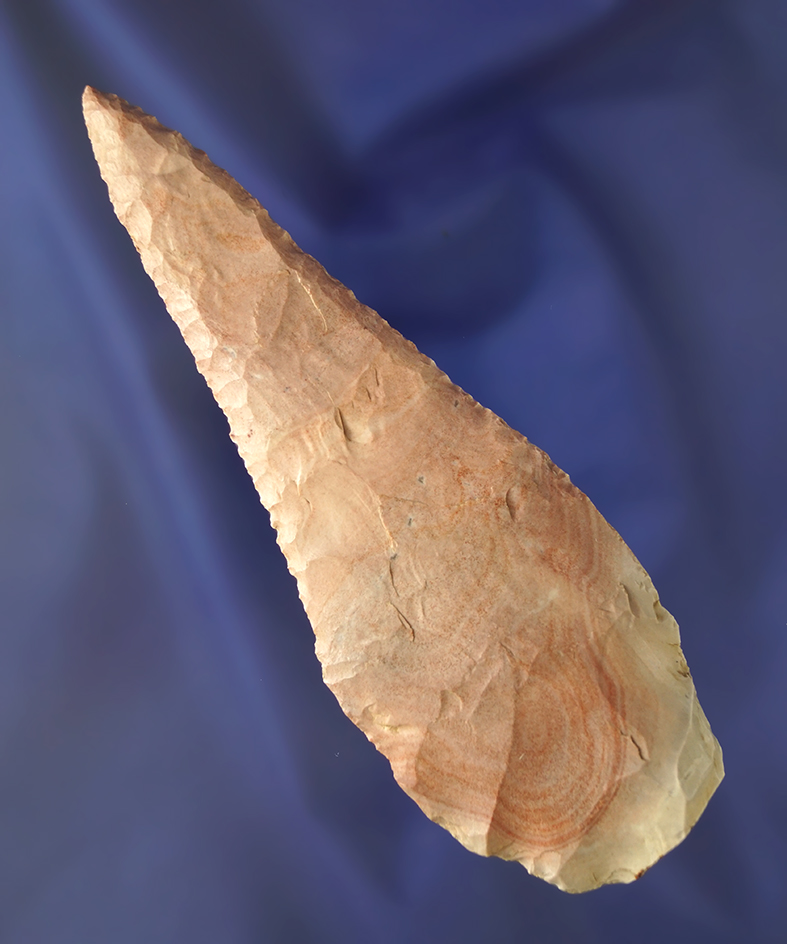 4 7/8" attractive banded pink chert Knife found in Lawrence Co., Arkansas.