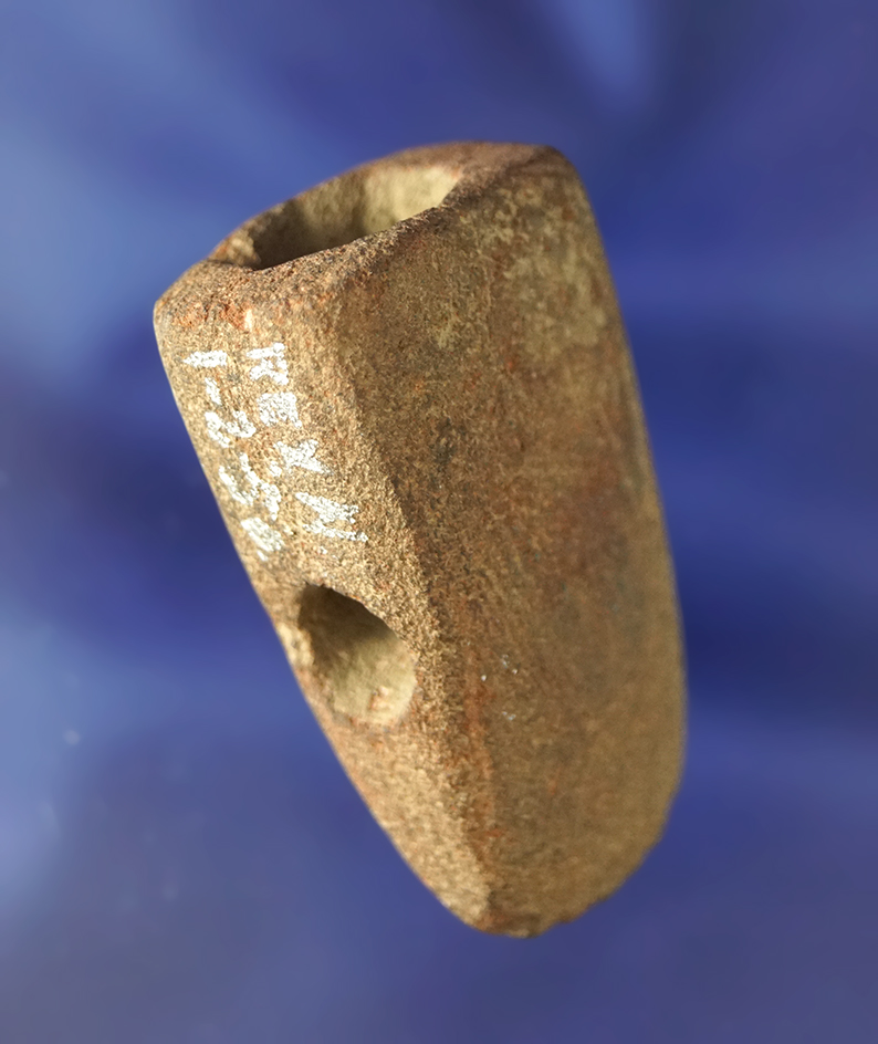 1 3/4" tallied Fort Ancient Sandstone Pipe found in Adams Co., Ohio. Davis G-9 COA.