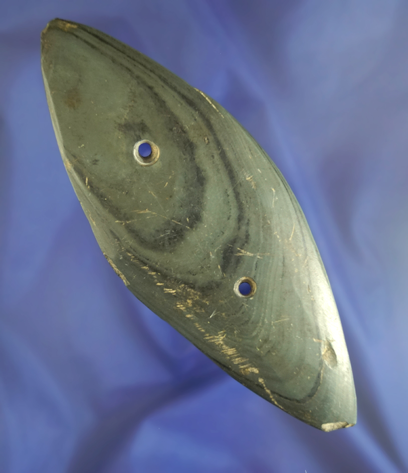 6 3/8" Banded Slate Bi-Pointed Gorget found in Stark Co., Ohio.