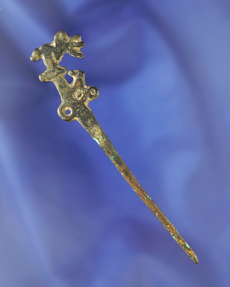 3 1/2" Avian Effigy Tupu Pin found in Peru that is nicely patinated.  Ex. Richard Shively.