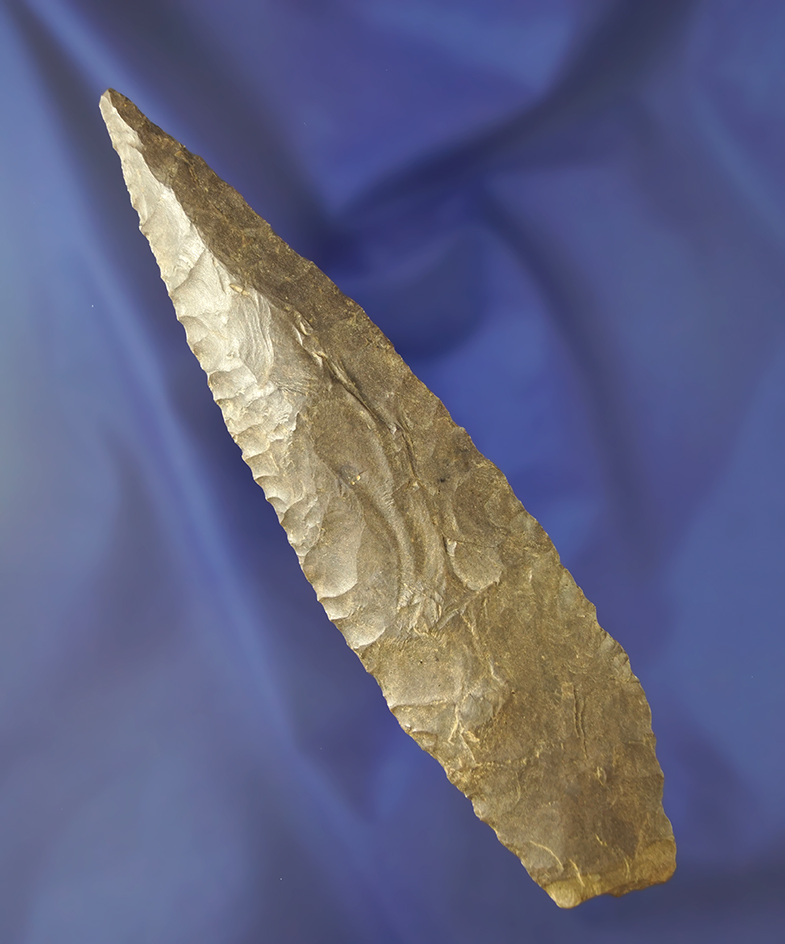 Large 6" long blade made from Dover Flint. Found in a rockshelter near Dickson, Tennessee.