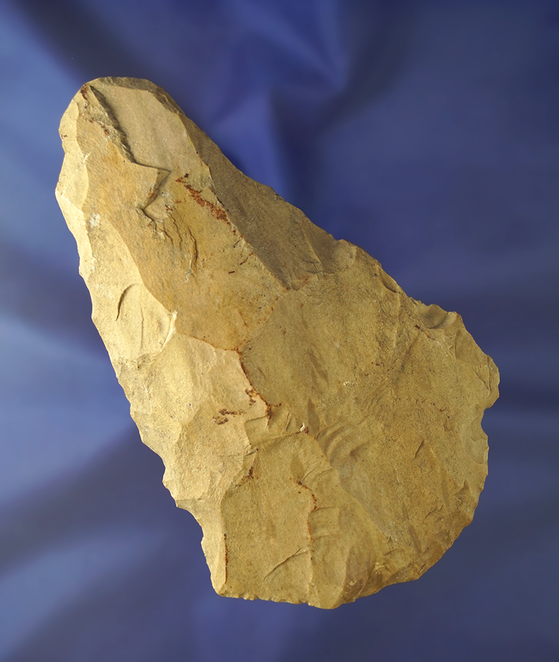 5 7/8" Flint Hoe found in Montgomery Co., Tennessee with nice use polished to the bit area.
