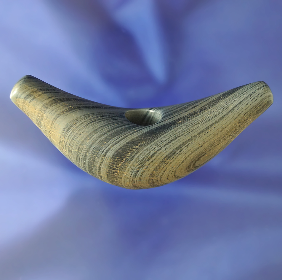 3 11/16" long green banded slate Crescent Bannerstone which comes with a Perino COA.