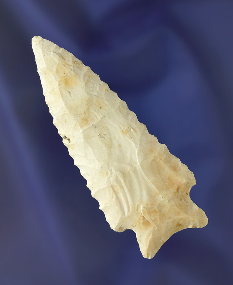 3 1/4" Stilwell point with nice edge serrations found in Jersey Co., Illinois. Motley COA.