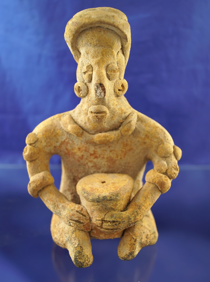 6 3/8" tall pre-Columbian Colima culture pottery figure in good condition.