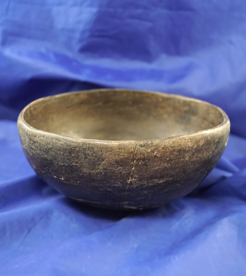 6 7/8" wide x 3" tall Pre-Columbian pottery bowl from Mexico with one large piece reglued.