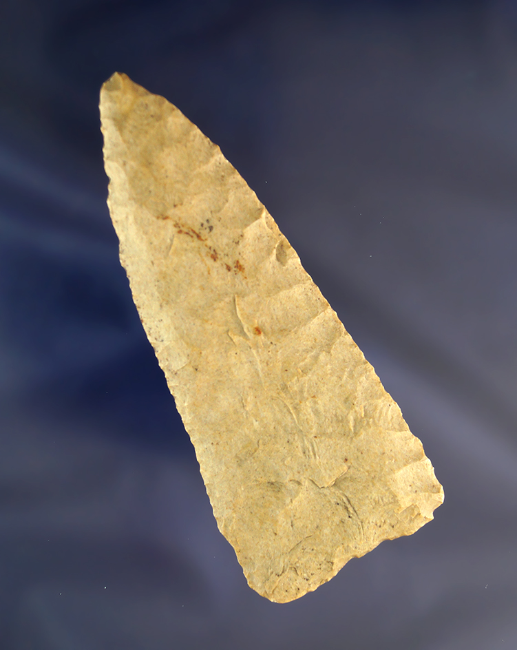 4 3/16" Archaic Knife that is well flaked with excellent micro edge serrations, Indiana.