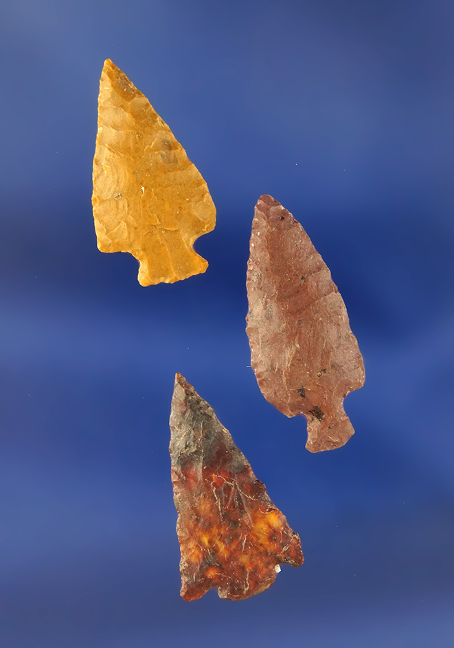 Set of three Columbia River Gempoints - Columbia River, Oregon. Largest is 1 1/16".