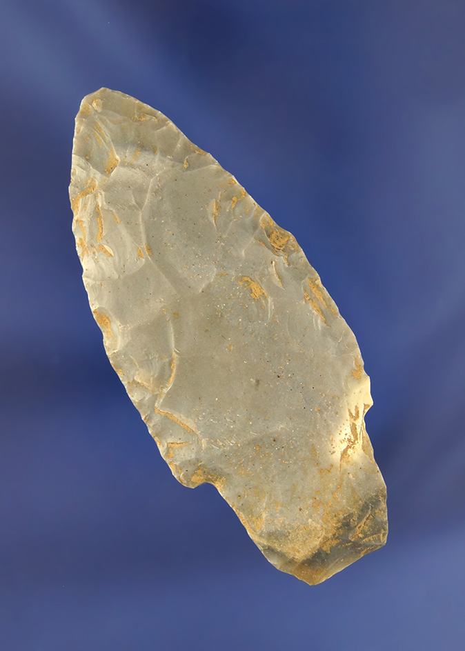 Classic style 3 1/16" Hornstone Adena found by B. Thrasher on his farm in Monroe Co., Indiana.