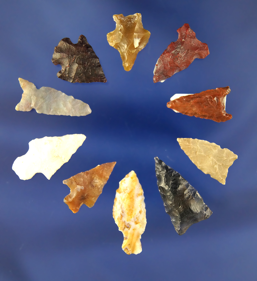 Set of 10 assorted Arrowheads found in Nevada, largest is 1 3/16".