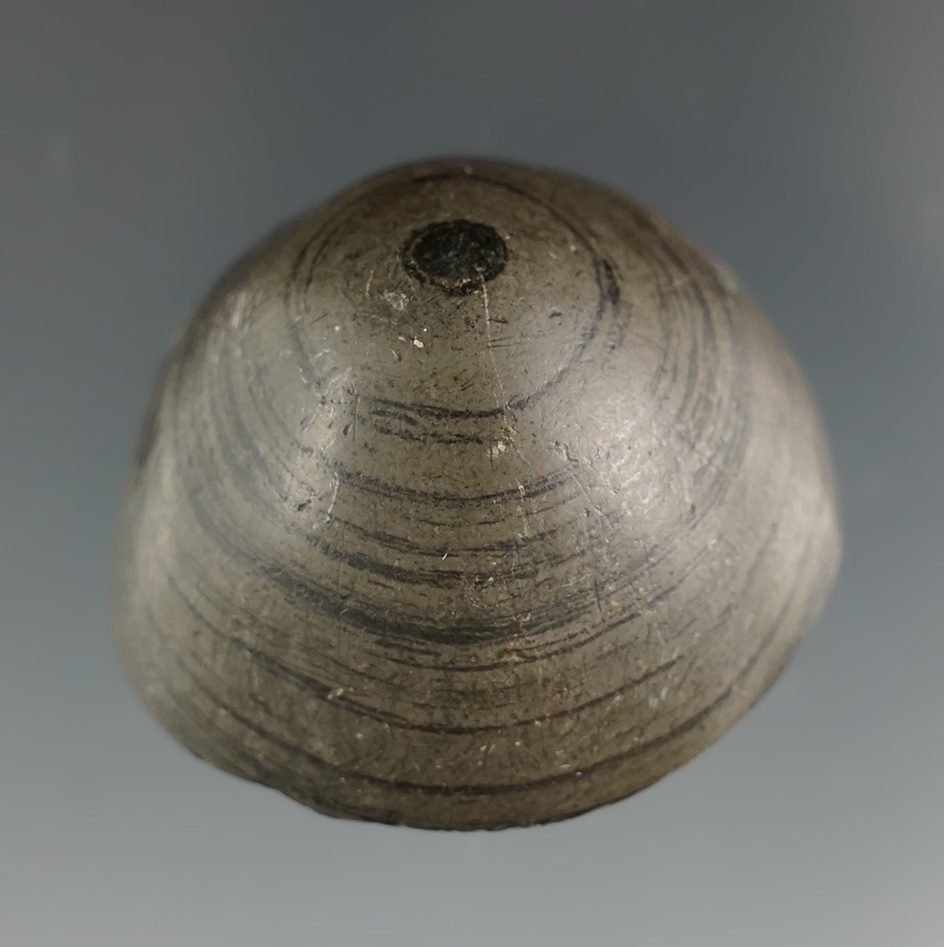1 1/2" Cone made from green and black Banded Slate, found in Preble Co., Ohio. Ex. August Wehrle (#3