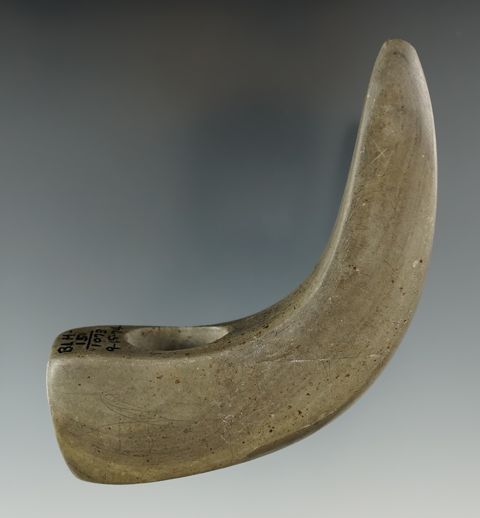 3 1/2" Well styled green Banded Slate Geniculate found in Clinton Co., Ohio on 9/15/74. Ex. Gordon M