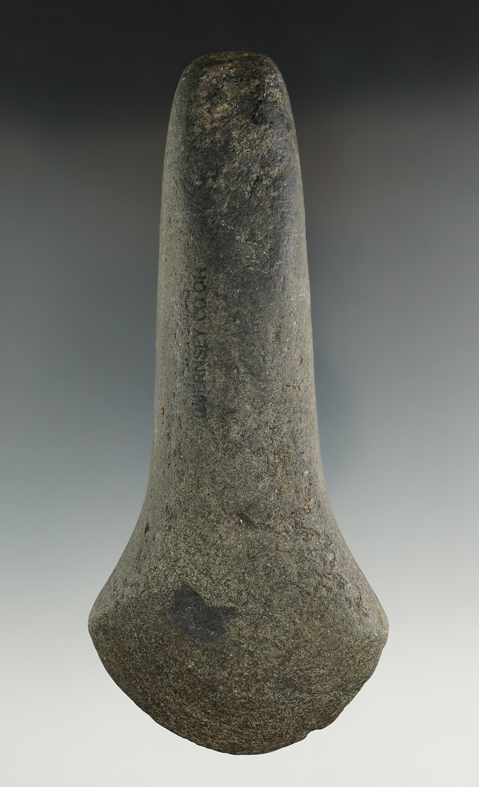 6" Ft. Ancient Spud made from green and black Hardstone. Found in Guernsey Co., Ohio. Pictured!