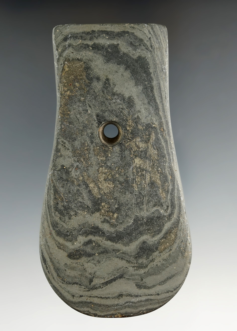 4 7/16" Adena Keyhole Pendant found in Greens Fork Twp., Randolph Co., Indiana by Marvin Hart.