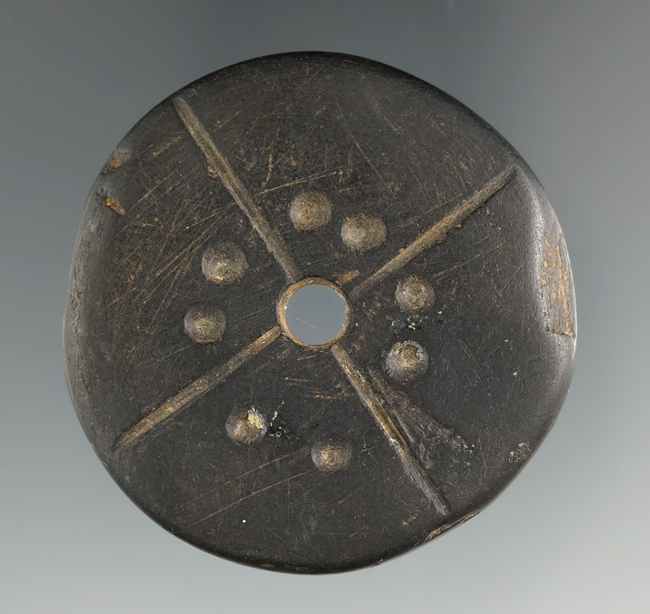1 15/16" Woodland Engraved Disc with eight punctate marks and incised lines on both sides. Fulton Co