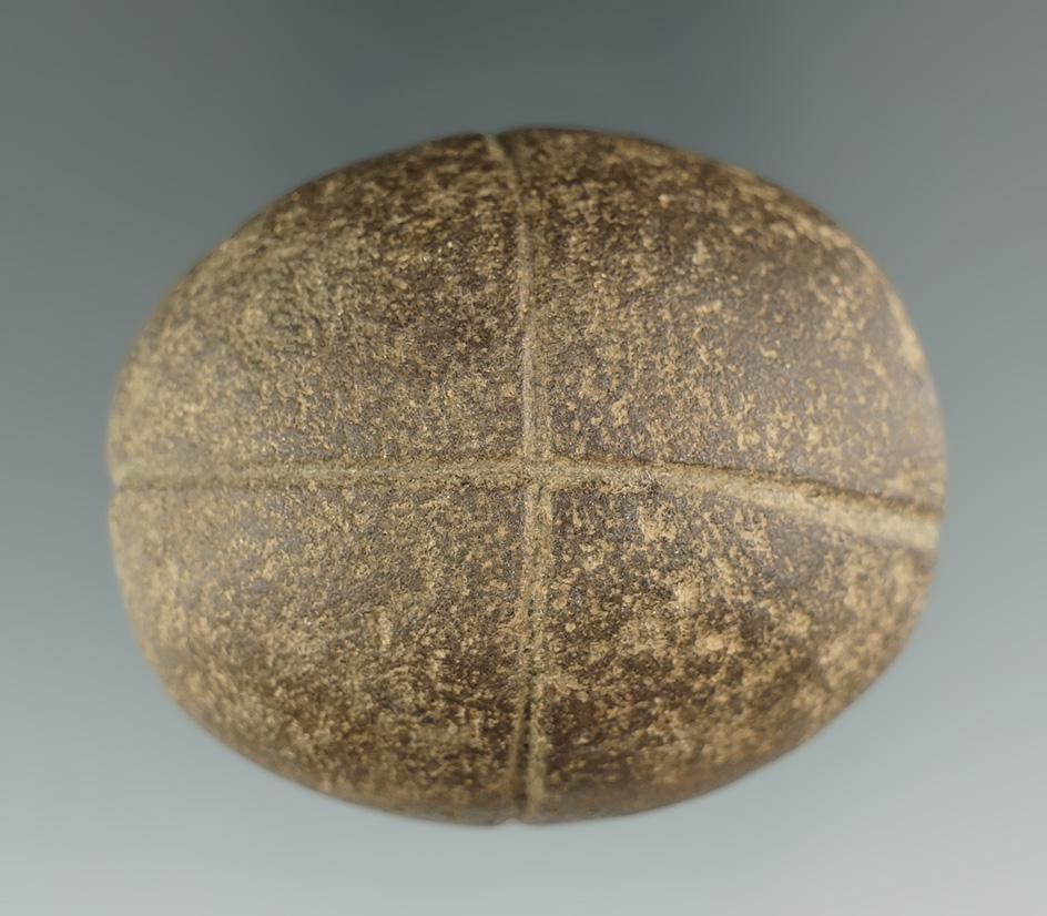 1 15/16" Woodland Grooved Loafstone found in or near Chillicothe, Ross Co., Ohio. Ex. Dr. Gordon Meu