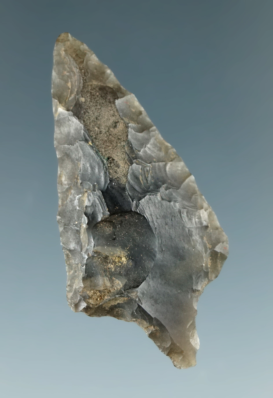 1 11/16" Stemmed point from Yorkshire, England.  Ex. Ogilvie H. Davis, Bill Morano, Weidner.