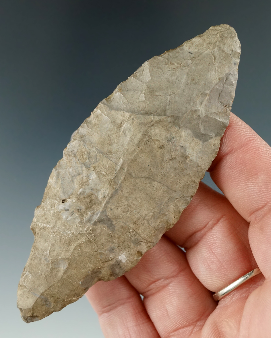 3 5/8" Adena made from Onondaga Flint found in Allegheny Co., New York. Ex. Howdy Lang.