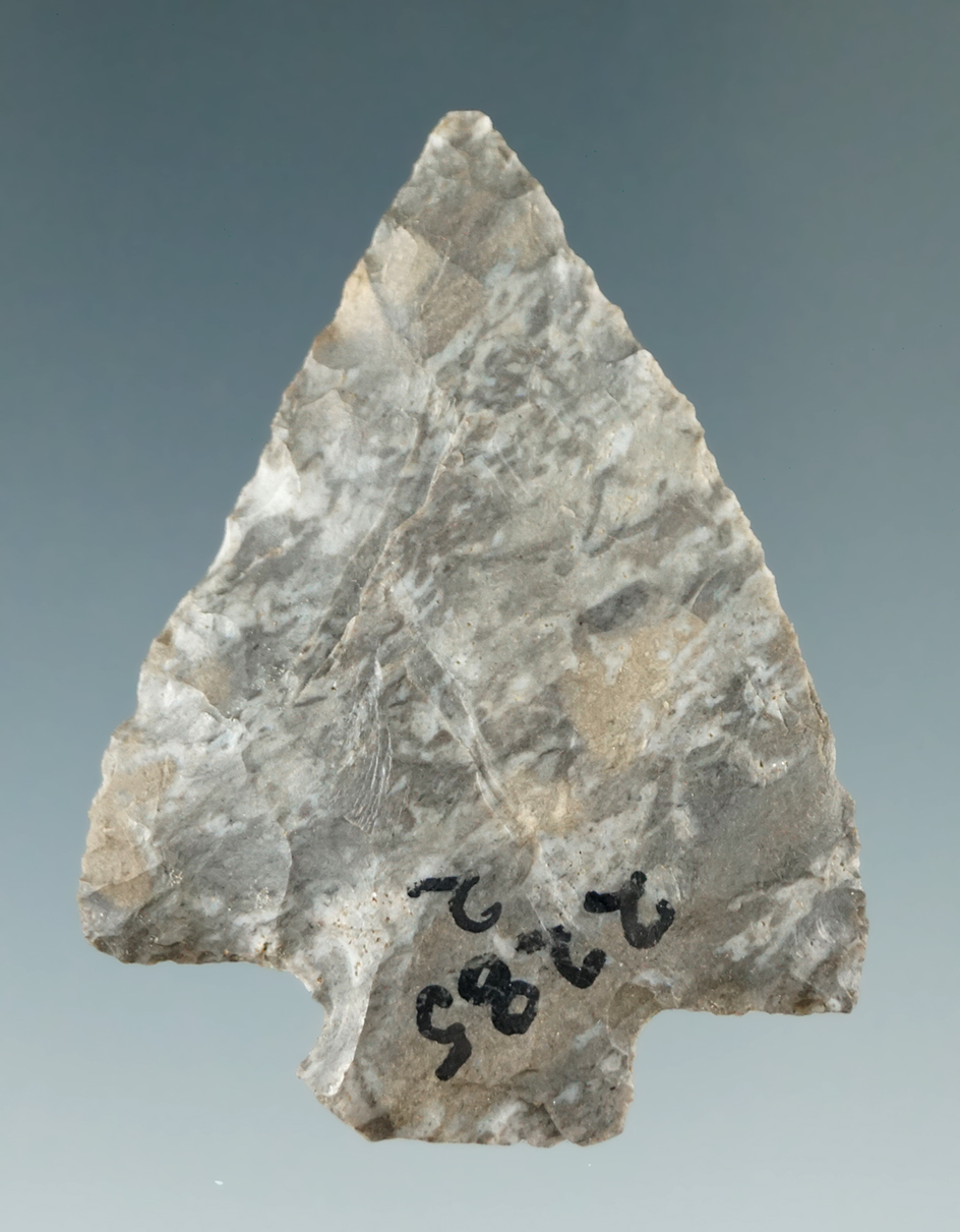 1 13/16" Onondaga Flint Stemmed woodland point found in New York.