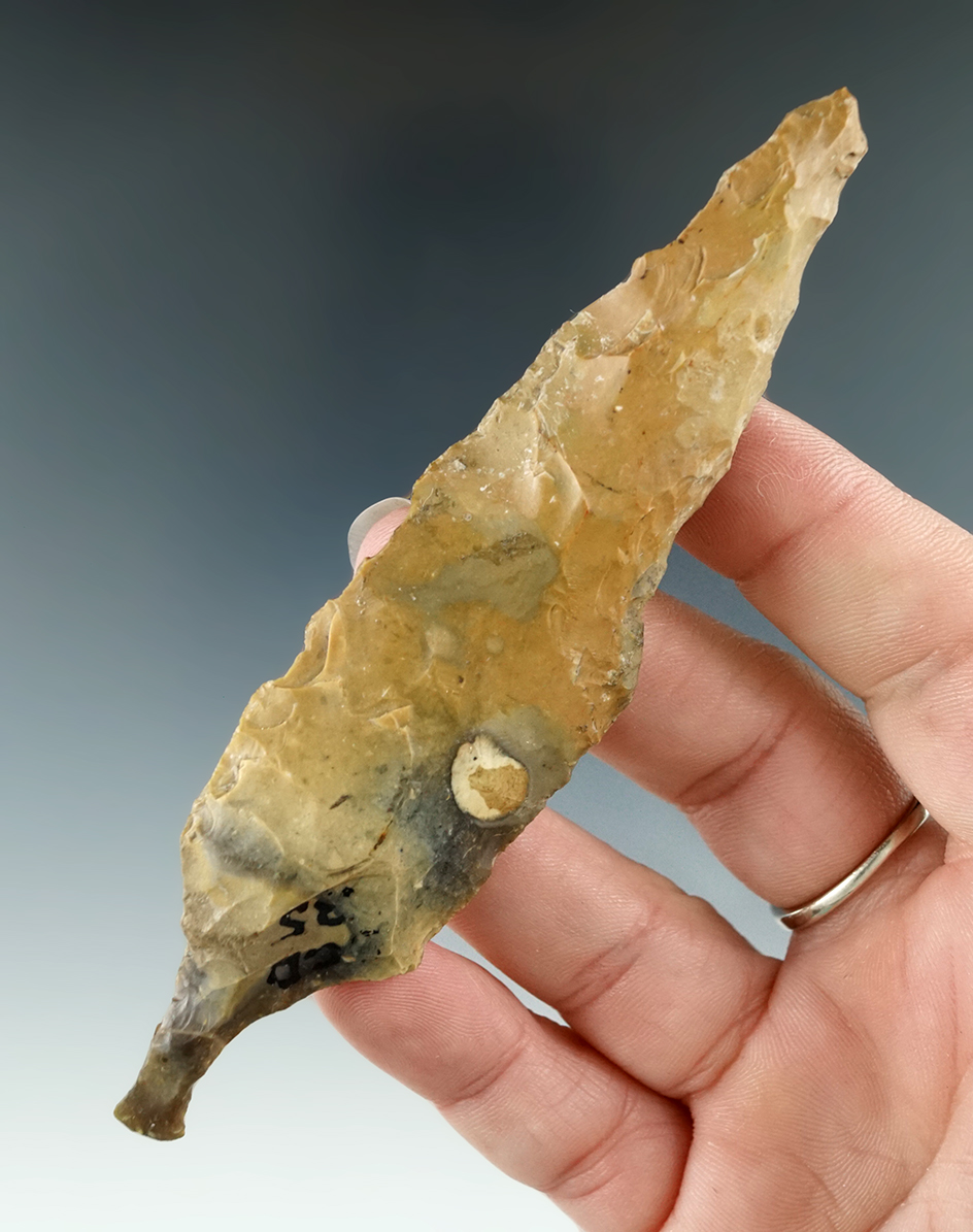 4 7/16" Stemmed spear or projectile made from Nordic Flint found in Algo, Denmark.