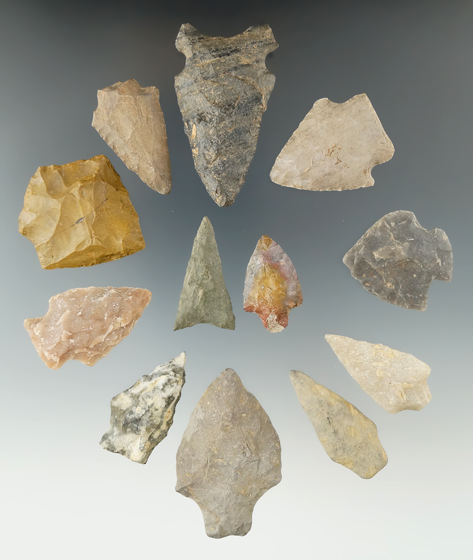 Group of 12 New York area points, largest is 2 1/4".