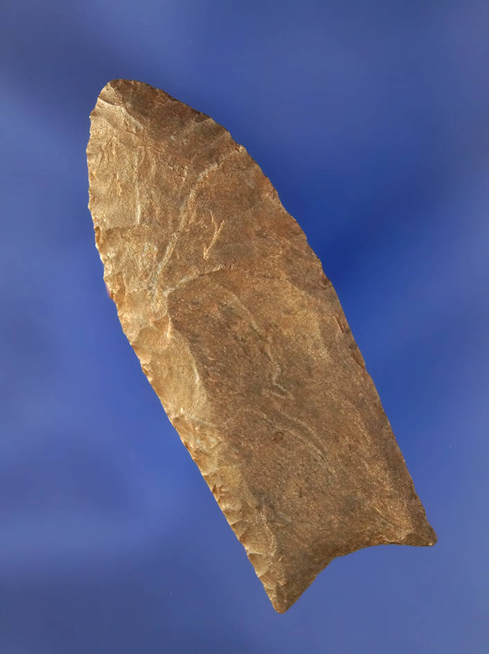 2 1/2" Clovis made from Dover Flint. Found in Scott Co., Kentucky. Bennett COA.