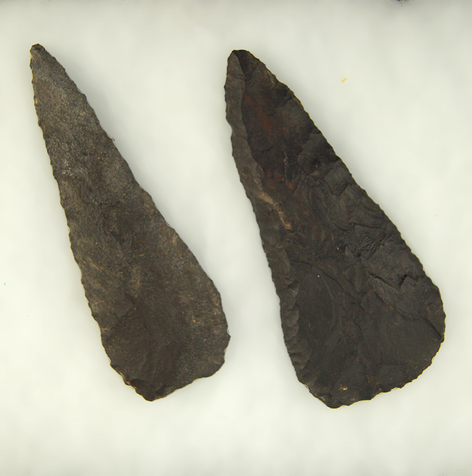 Pair of Archaic Knives made from Kanawha Chert, found in West Virginia. Each around 4 3/8".