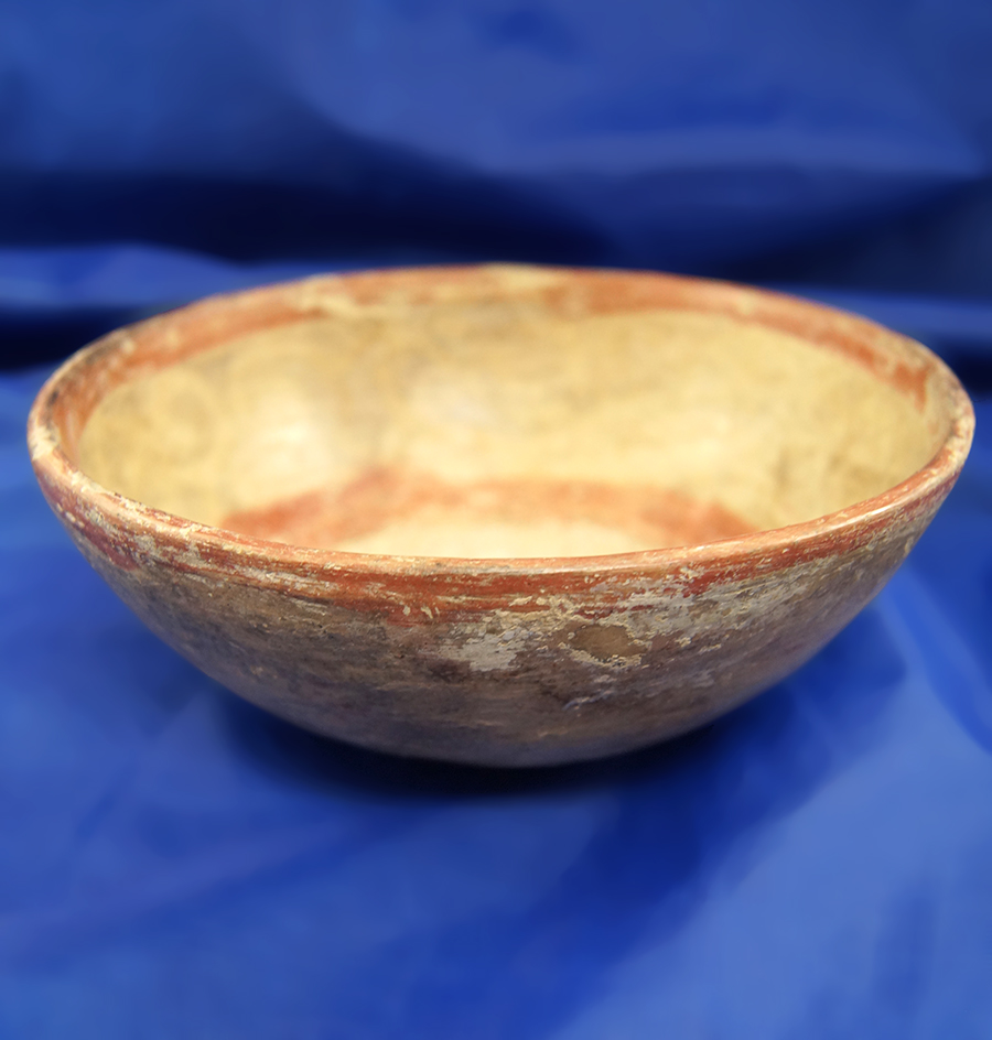 6 1/8" Wide Polychrome bowl with incised design; intact. Pictured in Who's Who #6.