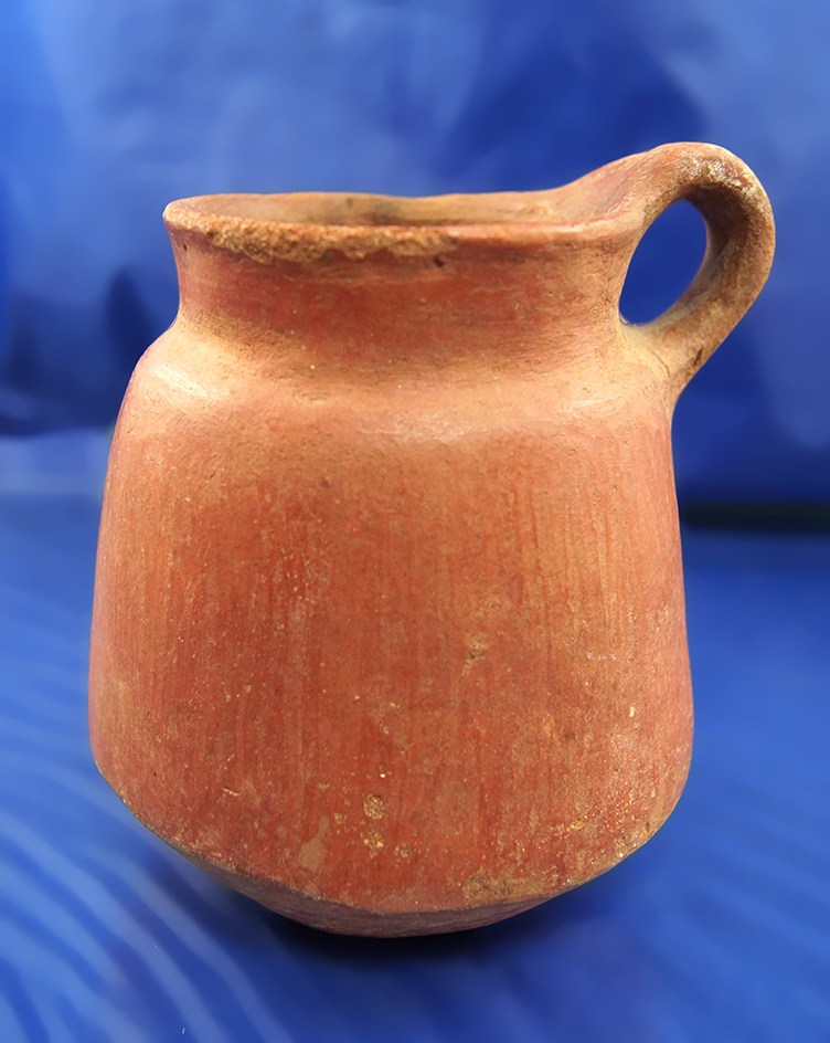 4 3/4" Tall Redware Handled Pitcher; Lake Titicaca Region, Peru.