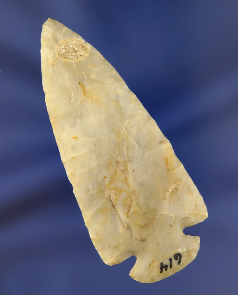 3 3/8" Flint Ridge Flint Dovetail found in Knox Co., Ohio. Ex. Townsend Collection.