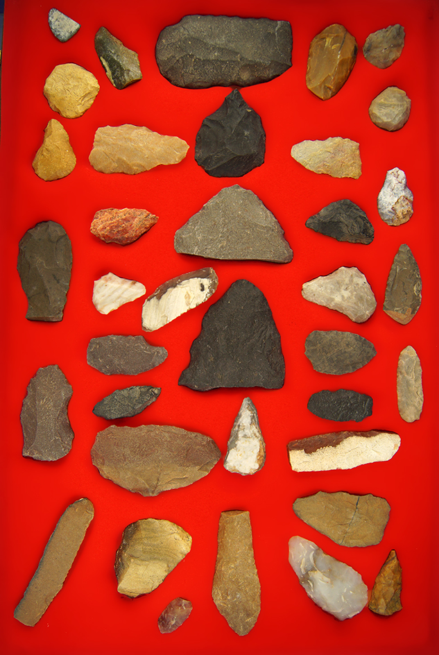 Group of assorted flaked Knives and Scrapers found in Colorado. Largest is 3 5/8".